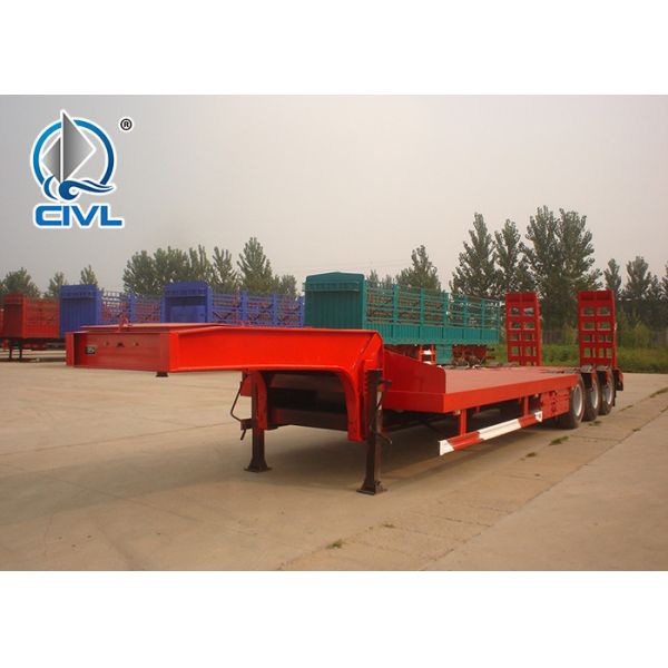 3 Axles Manual Semi Trailer Trucks Low Bed Two Single Cargo Truck New Condition