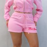 Custom Puff Print logo Women Two Piece Hoodie Set Cotton Joggers Sweatsuit Sun