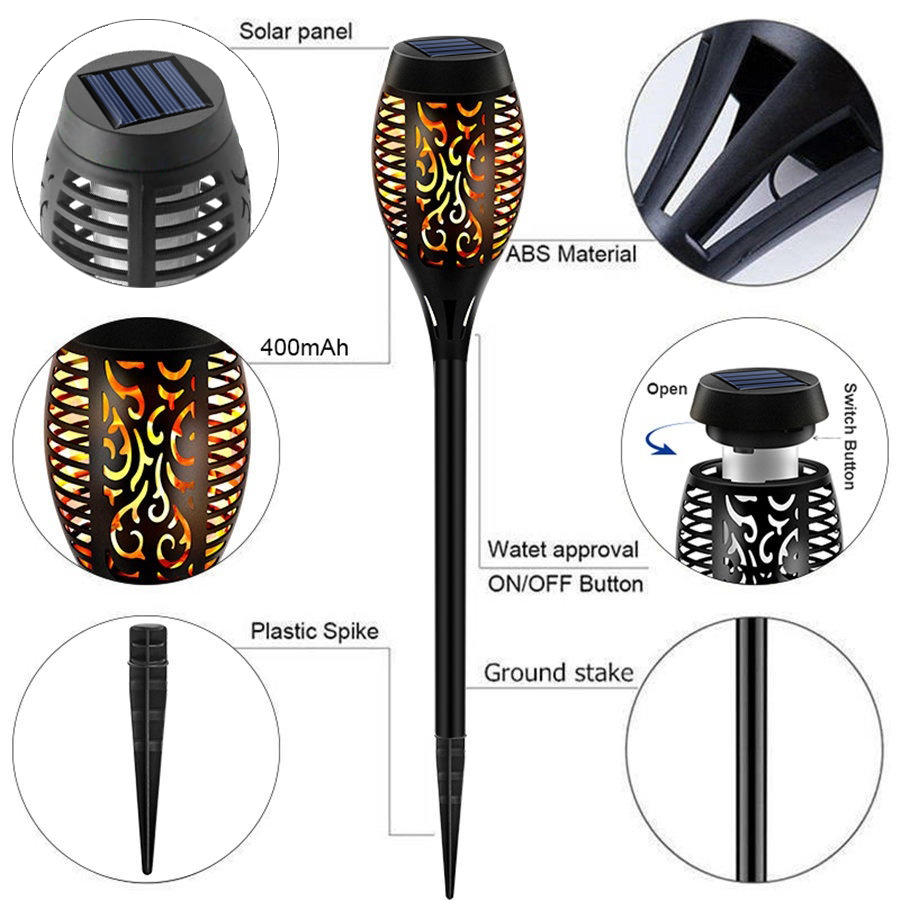 Flickering Garden Lawn Lamp IP65 Waterproof LED Street Lamp Solar Flame Torch Light For Garden Decoration Landscap