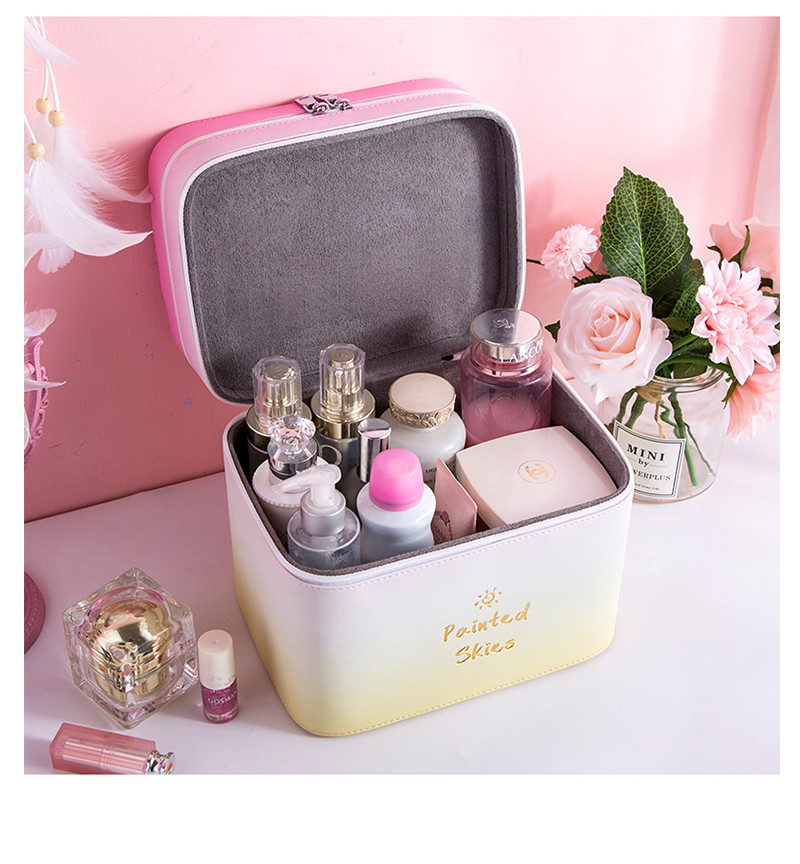 Debossed Logo PU Leather Travel Double Layers Cosmetic Makeup Bag Case
