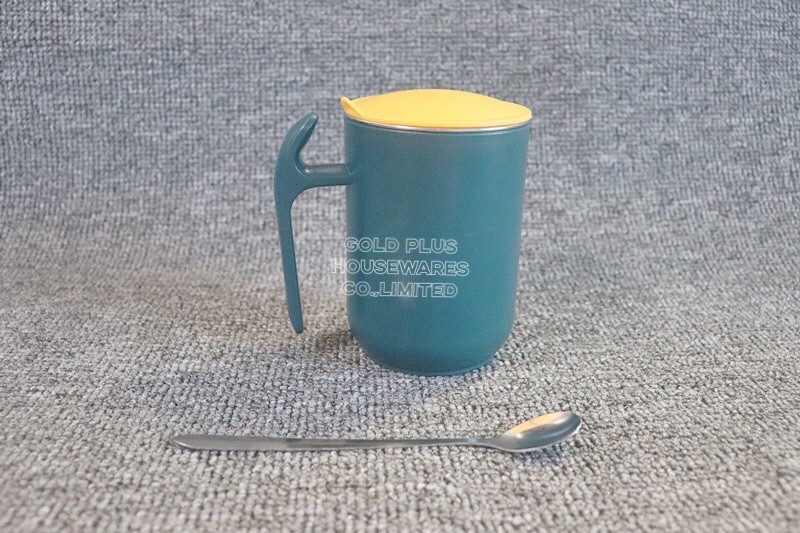 Plain Green Double Wall Keep Warm Metal Steel Coffee Mug With Lid Spoon