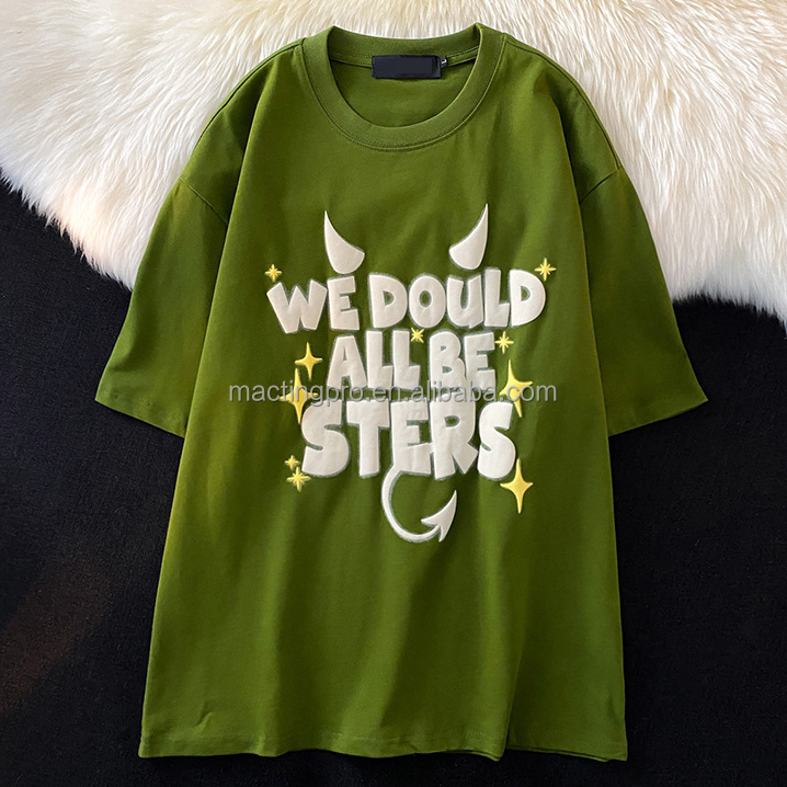 Tee Shirt Men 100% Cotton Heavyweight 300 gsm T-shirt Oversized Dropshoulder Custom 3d Screen Logo Letter Puff Print