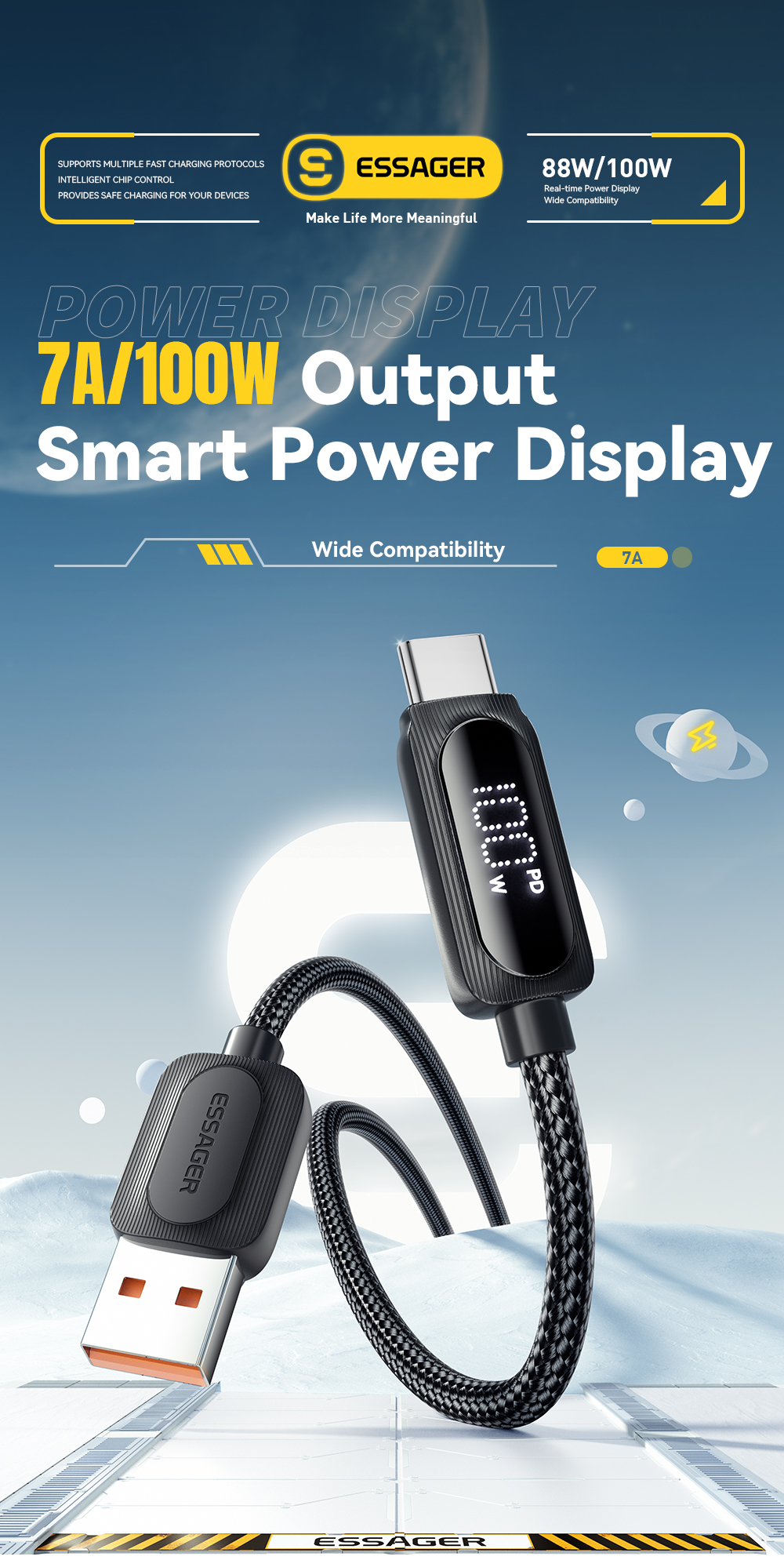 Cotton Yarn USB A To Type C Cable 100W ESSAGER ES-X57 Series