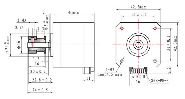42X42X40mm 1.8 degree 2 phase 0.5Nm With Nema 17 Gear Shaft Stepper Motor for CNC
