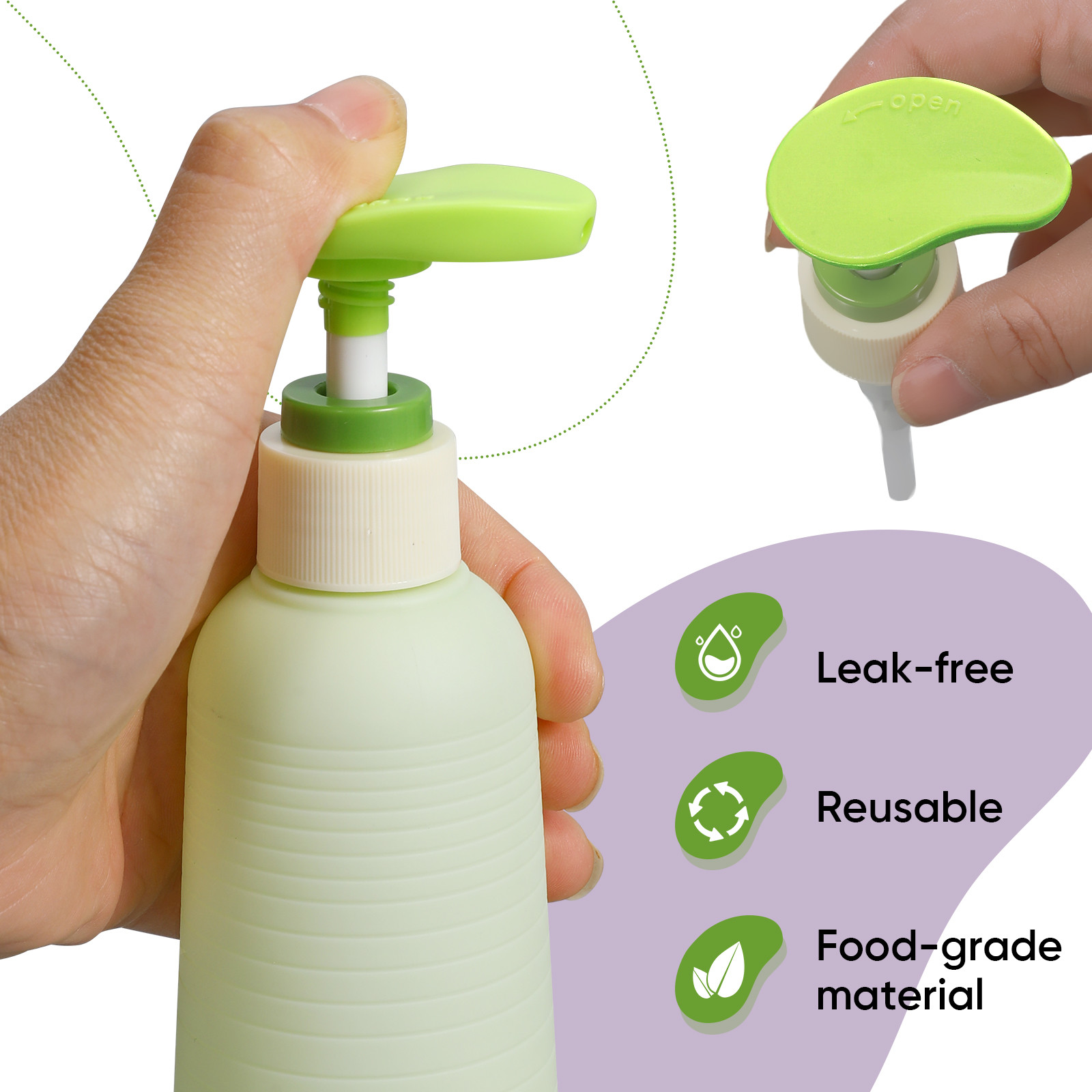 Umetass Green Travel Shampoo and Conditioner Bottle With Pump Cosmetic Packaging