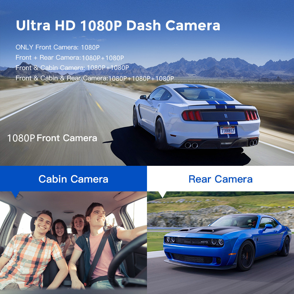 3 Lens Automotive Car DVR Camera Video Recorder HD 1080P Front Rear Inside