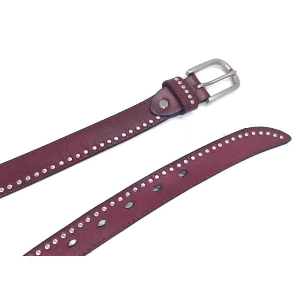 2.8cm Red Women's Fashion Studded Leather Belt With Antique Silver Buckle