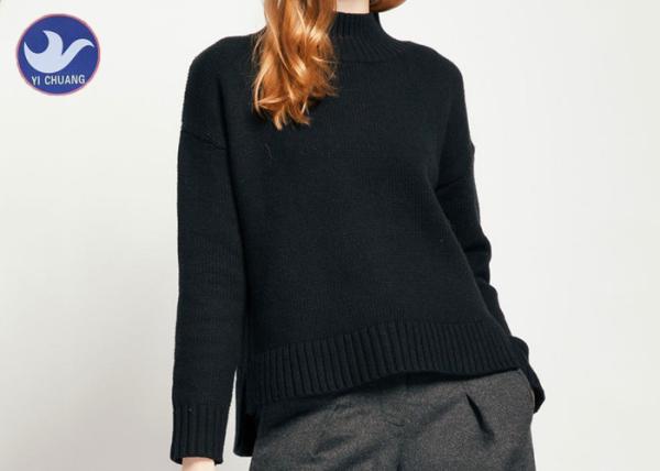 Winter Turtle Neck Ladies Thick Woolen Jumpers , Black Wool Sweater Womens Full