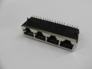 China PCB Mount Right Angle RJ45 Female Connector 4 Port For Audio &amp; Video wholesale
