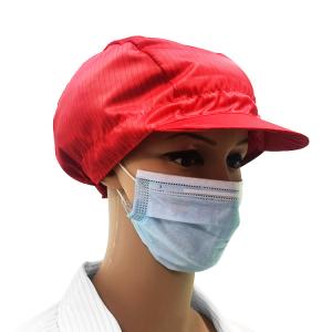 China Polyester Breathable Stripe ESD Cap ForCleanroom Bright Red wholesale