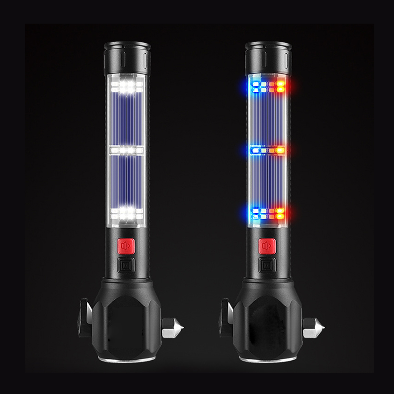Rechargeable USB Multi-functional Flashlight with Camping Emergency Car Safety Hammer