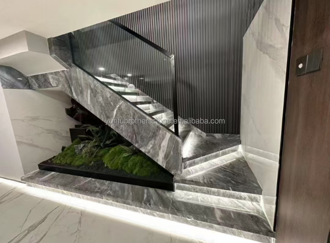 Popular Space Grey Marble Big Slab for Modern Light Gray Stairs in House and Hotel