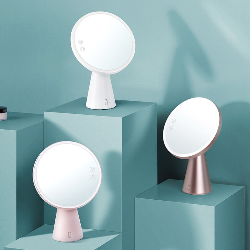 2022 New Style 3 in 1 LED Mirror with Bluetooth Speaker Design Rechargeable LED Makeup Mirror Desktop Vanity Wall Mounte