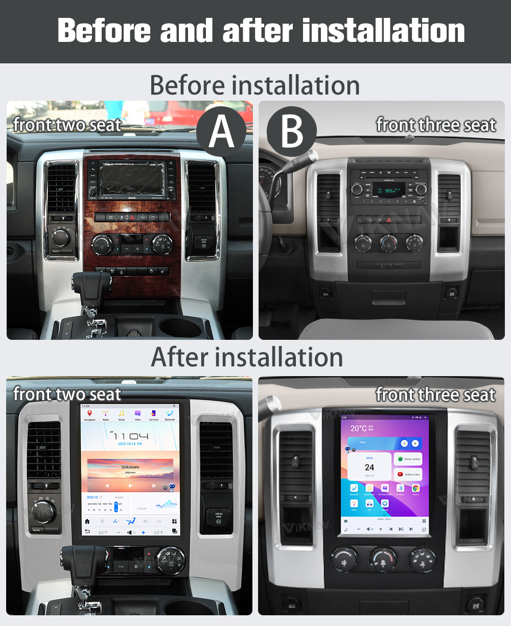 Viknav Car Radio For Dodge Ram (2008 2009 2010 2011) 12.1 inch Android 13 Auto Upgrade IPS LCD Screen Touch Multimedia