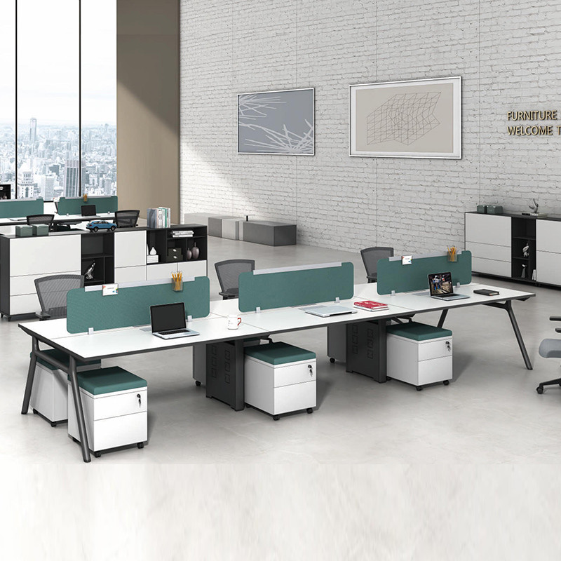 Open Office Desk Metal Legs 6 Person Workstation With Desktop Partition