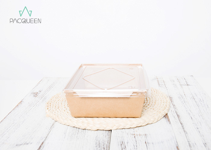 Clear Windowed Kraft Paper Takeaway Boxes For Fruit Salad Oil Resistant