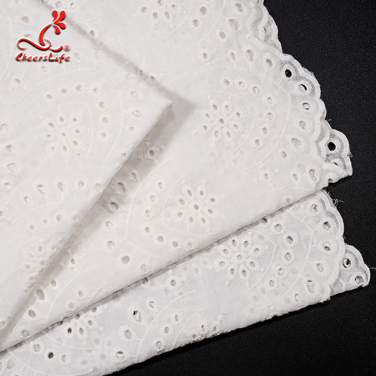 2019 Hot White Cotton Fabrics Embroidered Lace Fabric For Bridal