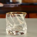 Irregular Handmade Whiskey Glass With Gold Rim