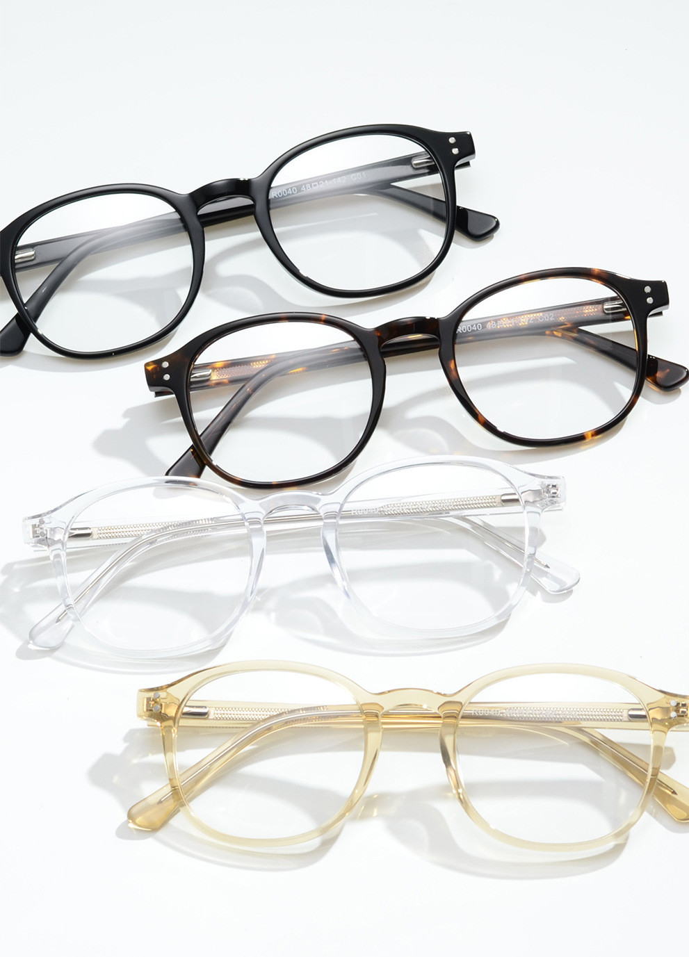Black Tortoiseshell Acetate Frame Glasses Optical Round Glossy Black