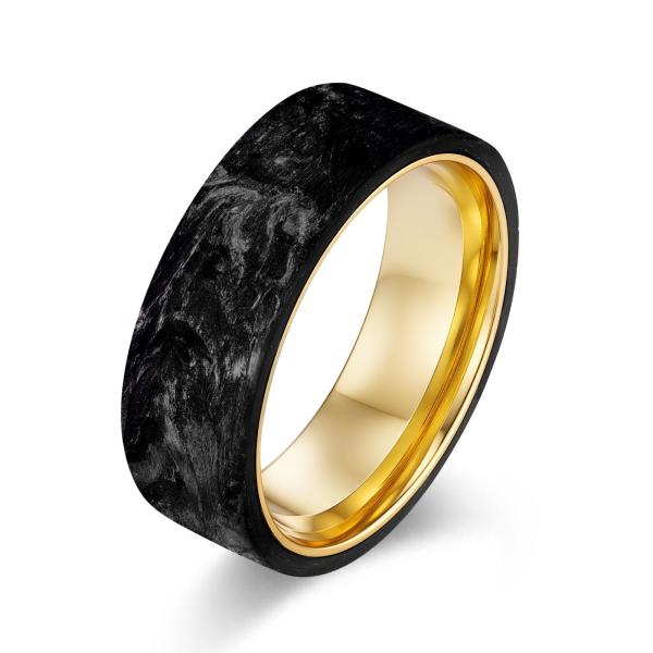 New Arrival Plated Gold and Rose Gold Forged Carbon Fiber Wedding Bands Mens
