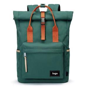 China Green 42cm Travel Laptop Backpack Expandable Roll Top Backpack Oxford OEM wholesale