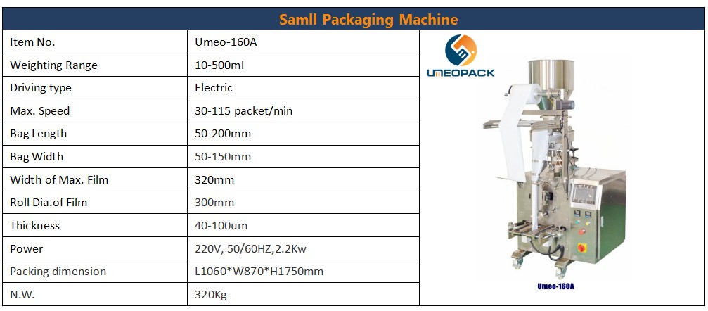 UMEOPACK China low cost automatic small vertical form fill seal snack food pouch packing machine for small business