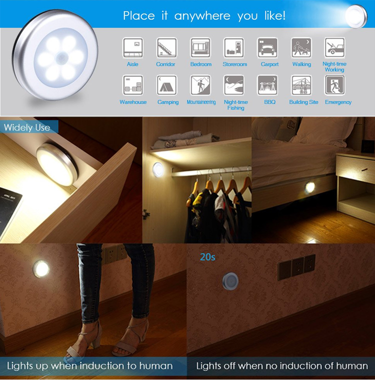Cordless Battery-Powered LED Night Light Motion Sensor Light