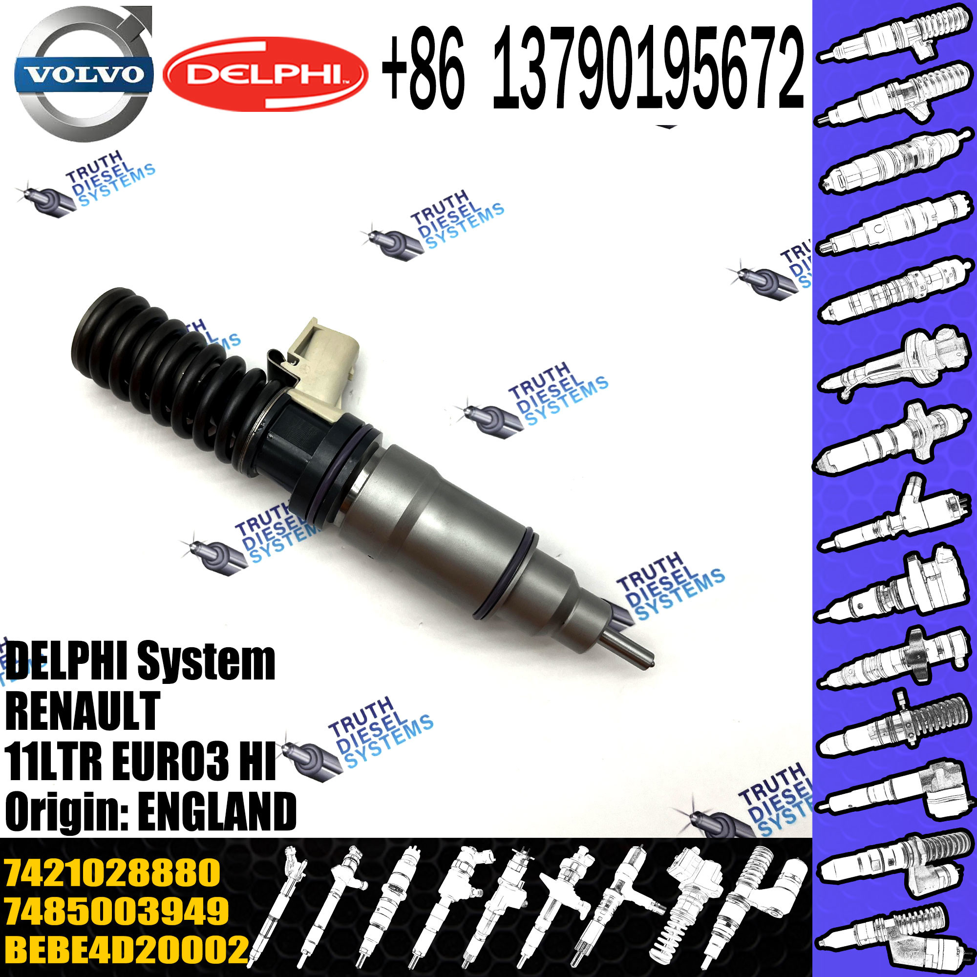 Diesel Fuel Injector 21582096 BEBE4D35002 21644598 85003949 7421028880 E3.18 for VOL 11LTR EURO3 HI