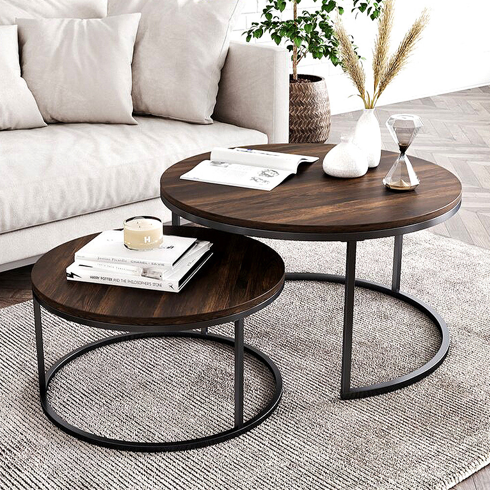 OEM Living Room Wood And Metal Nesting Tables Nesting Round Side Tables