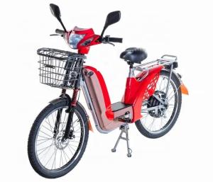 China 48V 12Ah 24 Inch Red Electric Bike With Lead Acid Battery Front Disk Rear Drum Brake wholesale