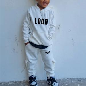 China Custom Logo Puff Print Boys Clothing Set 100% Cotton Casual Kids Hoodie Jogging Suit Tracktop Stacked Sweatpants 2 Piece Baby wholesale