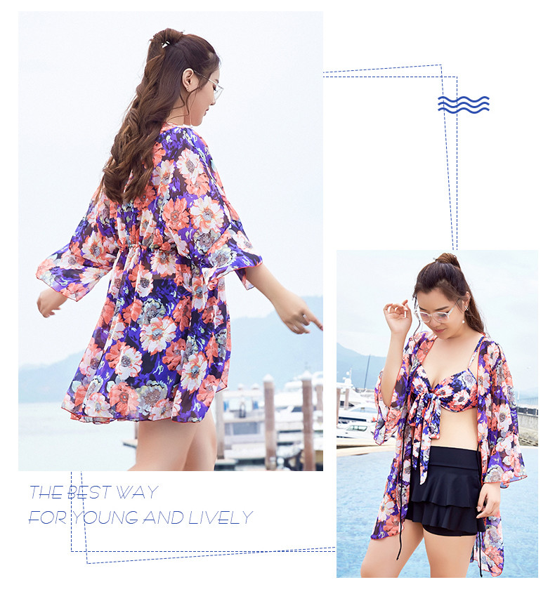 style bikini three-piece swimsuit female blouse sunscreen gather Korean version of the corner hot spring swimsuit