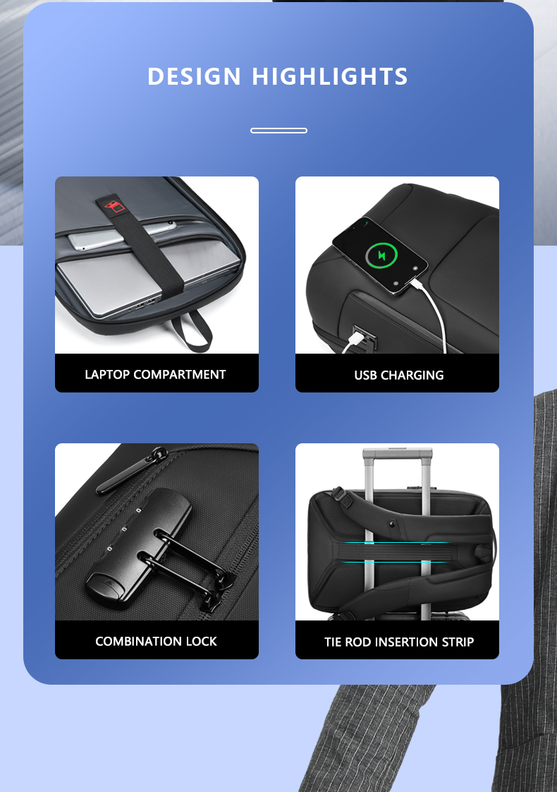 Male Polyester Waterproof Business Backpack Anti Theft Fashionable
