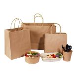 Flat handle Brown Cardboard Takeaway Paper Bags For Supermarket