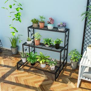China Iron Garden Plant Display Stand Shelves For Large Flower Pot Rack Display 3 Store Black wholesale