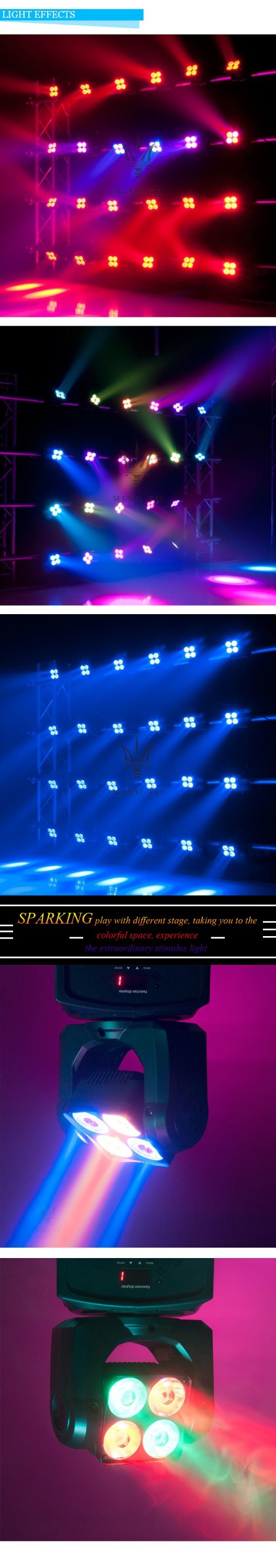 Quad Color 15W Linear Professional Show Lighting Mini Led Moving Head Zoom , Four Eyes