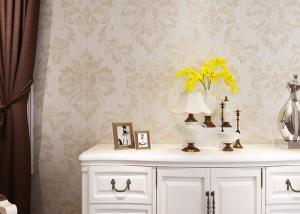 China Eco - friendly Embossed Vinyl Wall Coverings , Silver Damask Pattern Wallpaper wholesale