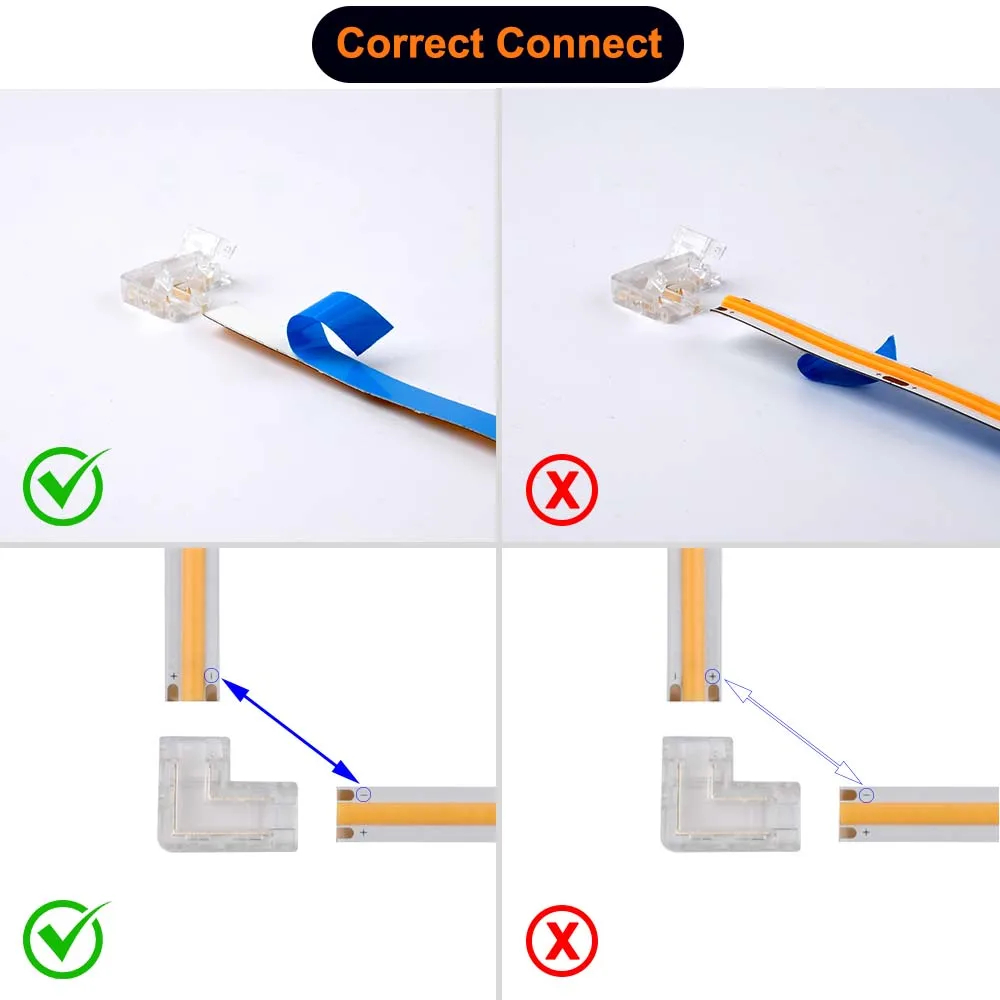 5mm 8mm 10mm LED Strip Connector L Shape Dual End Single End Transparent Reusable IP20