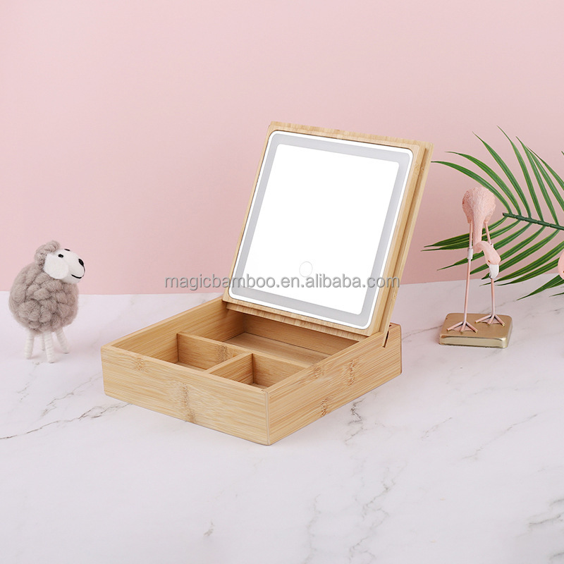 Personal Beauty Care Essential Three-Color Light Glass Mirror for Bathroom or Desktop