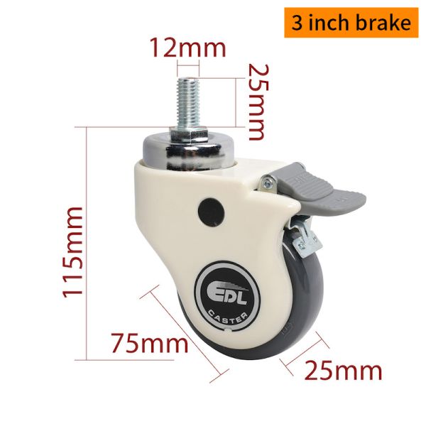 3 Inch TPU Medical Caster Wheels 80kg Load Swivel Brake Type