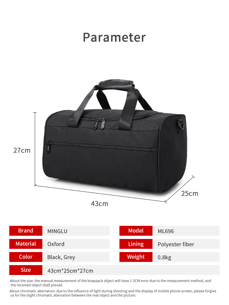 Water Retardant Leather Nylon Workout Duffle Bags Unisex 43cm Length