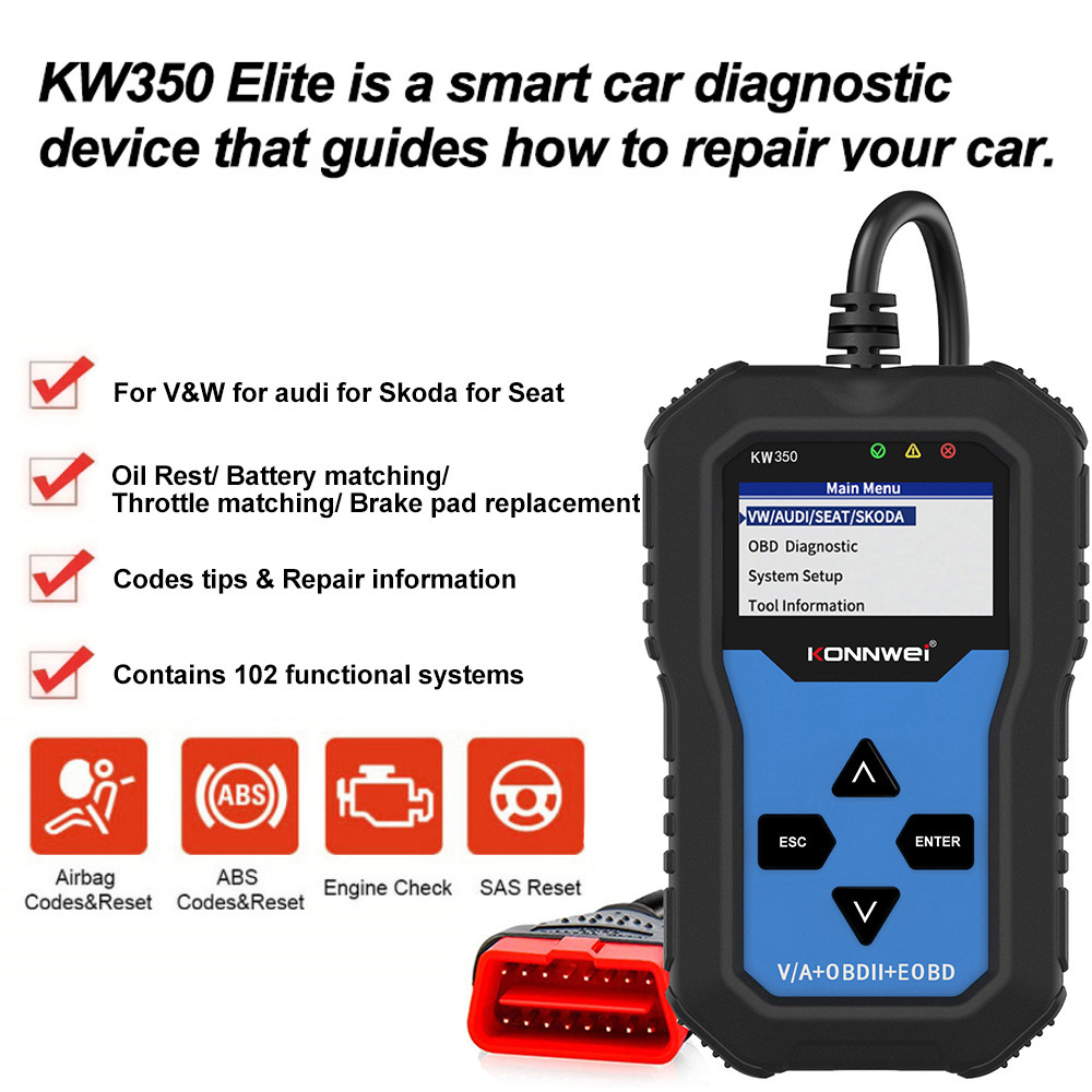 KW350 Konnwei Car Diagnostic Scanner For Engine Auto Air Condition HVAC Center Lock