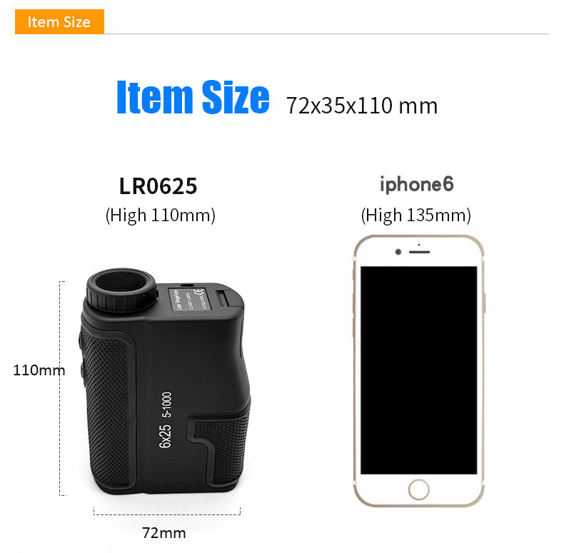 6x25mm 5-1000m Golf Laser Rangefinder With Pinsensor Battery