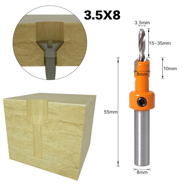 Yingba Hot Selling 8mm HSS Countersink Woodworking Router Bit Set Counterbore Drills with Screw Extractor Milling Cutter