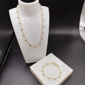 China New Arrival Trendy High Polish Newest Gold Color Stainless Steel Earring ,Necklace , Bracelet Sets For Lady wholesale