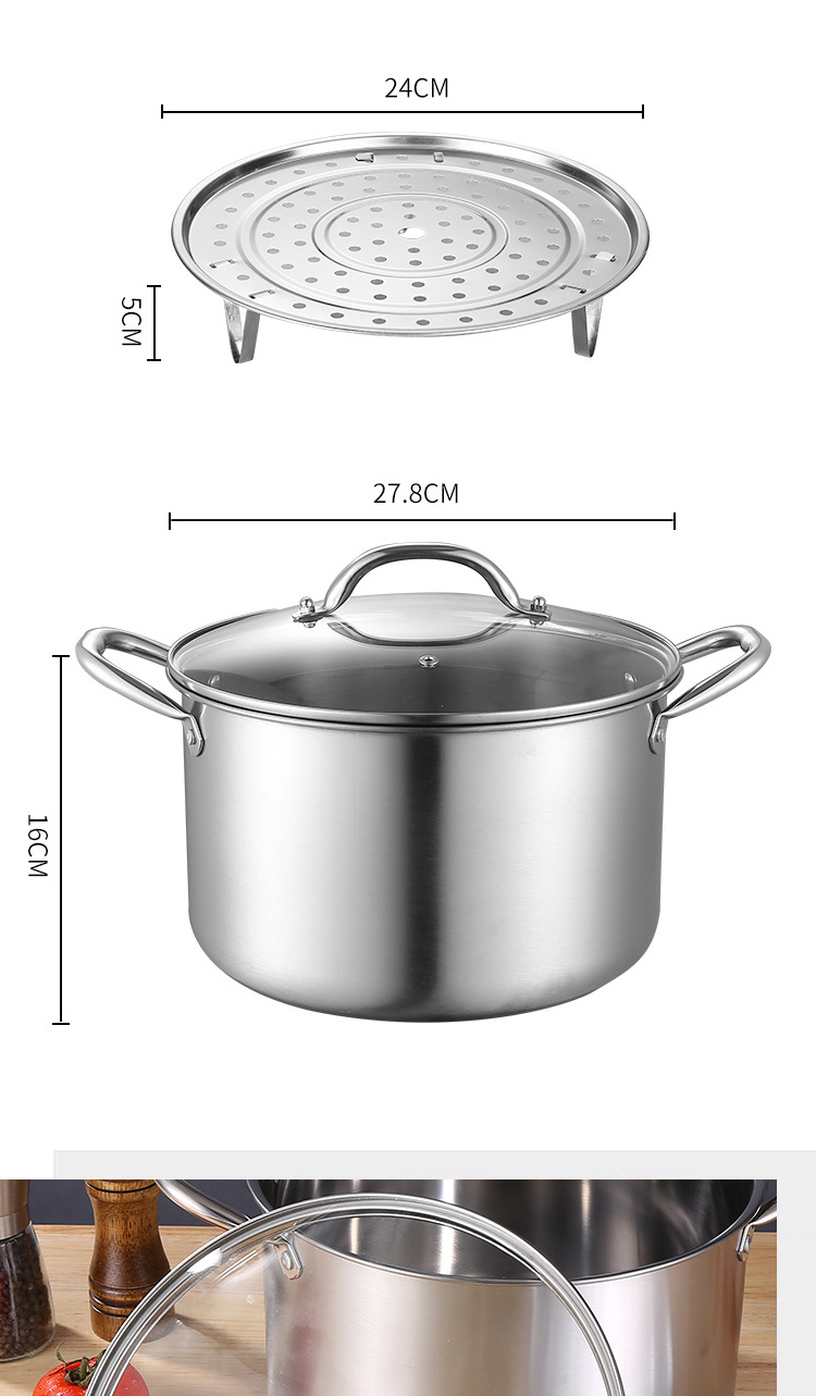 Wholesale Top Seller Kitchen Cooking Steamer Pot Induction Stainless Steel 410 Cookware Soup Pot
