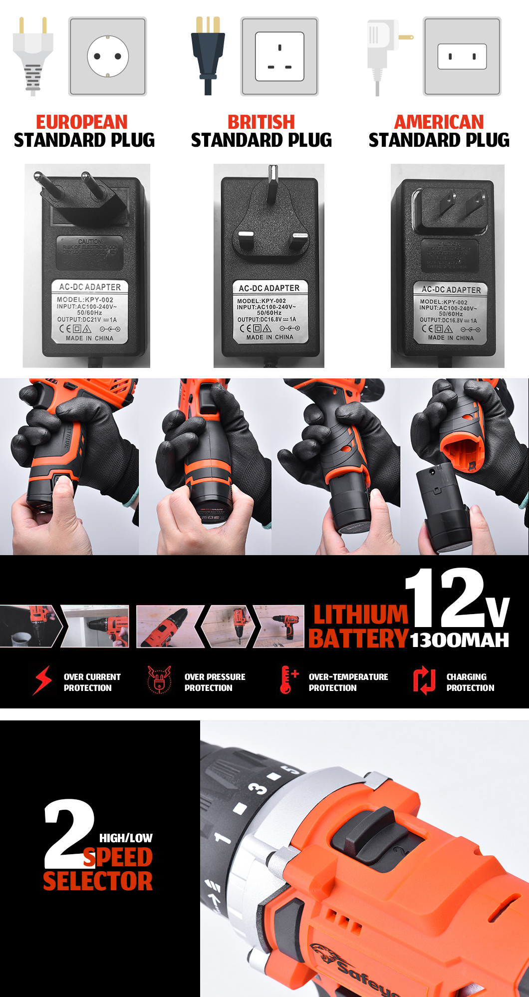 Double Battery Power Screw Drivers 12V Cordless Electric Power Drill 25N.M 18+1