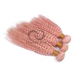 Pink Kinky Curly Remy Human Hair Bundles Sew In Weave Bundles Brazilian Bundle