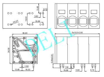 14-2AWG PCB Connector , Pitch Spring Clamp Right Angle Terminal Block DL205-XX-15.0
