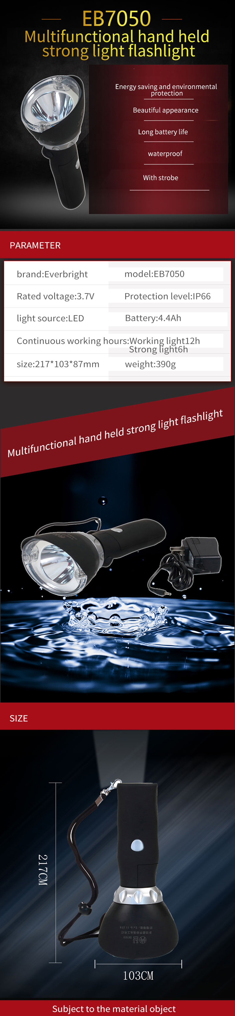 Handheld LED Rechargeable Hunting Spotlight 3W multifunctional